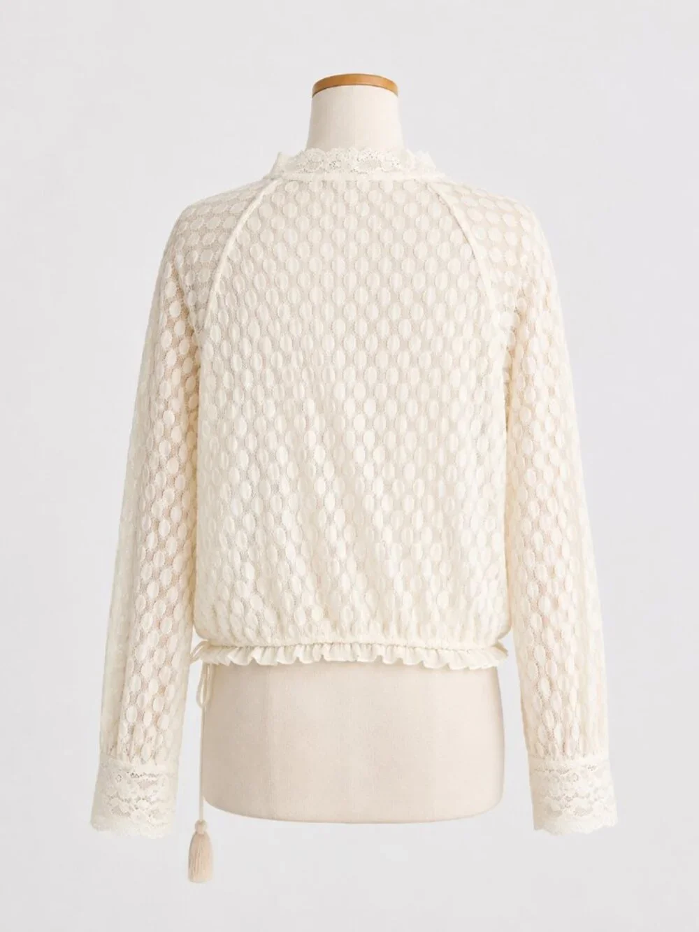 Free People Ivory Lace Polka Dot Sheer Long Sleeve Boho Blouse